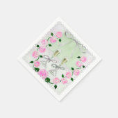 Serviette En Papier Aquarelle Roses roses et Champagne (Coin)