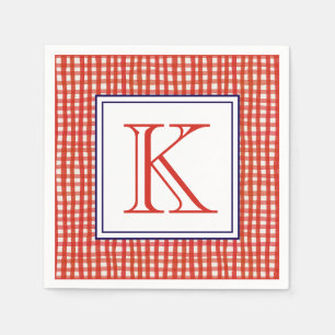 Serviette En Papier Aquarelle rouge blanc et bleu En vichy monogramme