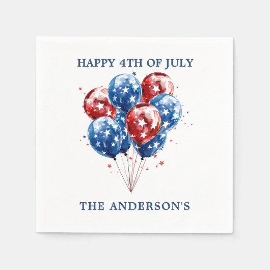 Serviette En Papier Aquarelle rouge bleu ballons drapeau américain 4 j (Devant)