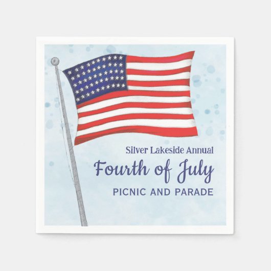 Serviette En Papier Aquarelle Rouge Bleu Bleu Simple 4 juillet (Devant)