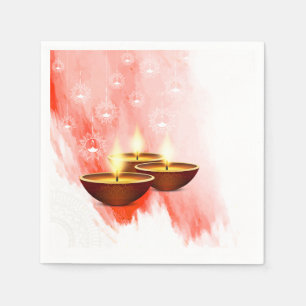 Serviette En Papier Aquarelle rouge Diwali avec Diyas