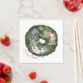 Serviette En Papier Aquarelle rouge et vert Chat Noël (En situation)