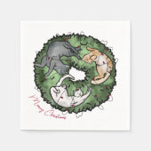 Serviette En Papier Aquarelle rouge et vert Chat Noël (Devant)