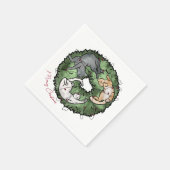 Serviette En Papier Aquarelle rouge et vert Chat Noël (Coin)