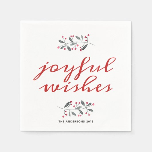 Serviette En Papier Aquarelle rouge et verte Holly Branch Holiday (Devant)