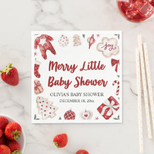 Serviette En Papier Aquarelle Rouge Noël Joyeux petit Baby shower