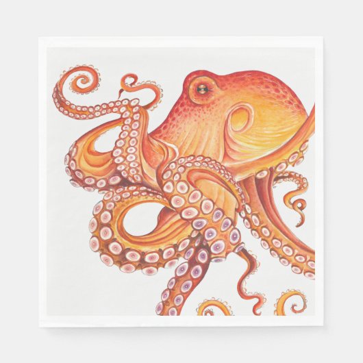 Serviette En Papier Aquarelle rouge orange octopique (Devant)