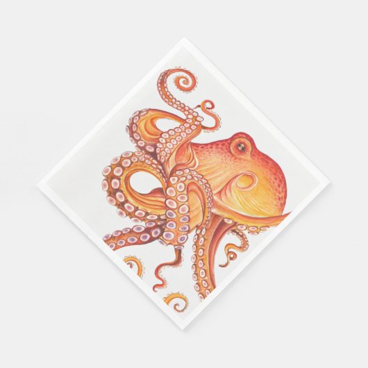 Serviette En Papier Aquarelle rouge orange octopique (Coin)