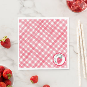 Serviette En Papier Aquarelle rouge Paillettes fraise 1er fête d'anniv