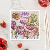 Serviette En Papier Aquarelle rouge Pavot rose vif Fleurs florales (En situation)