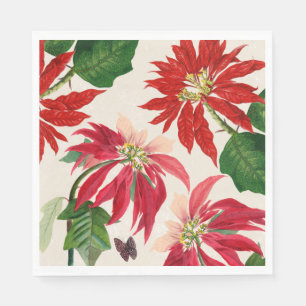 Serviette En Papier Aquarelle rouge rustique Poinsettia Flore Verdure