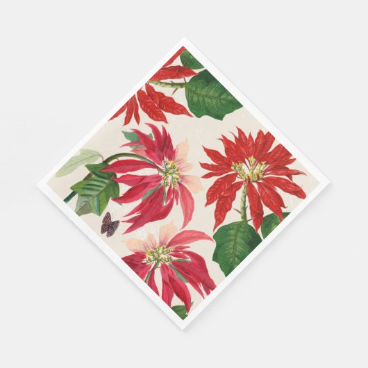Serviette En Papier Aquarelle rouge rustique Poinsettia Flore Verdure (Coin)