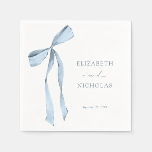 Serviette En Papier Aquarelle Ruban Bow Dusty Blue Mariage