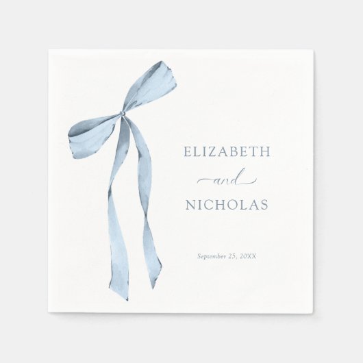 Serviette En Papier Aquarelle Ruban Bow Dusty Blue Mariage (Devant)