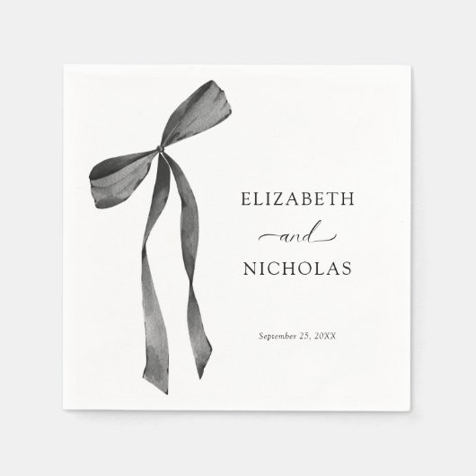 Serviette En Papier Aquarelle ruban Bow noir et blanc Mariage (Devant)