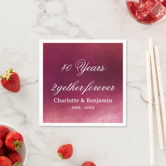 Serviette En Papier Aquarelle Ruby Mariage 40 ans Anniversaire (En situation)