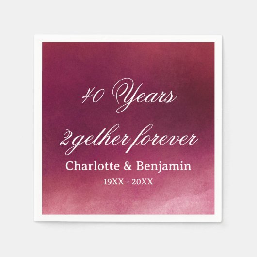 Serviette En Papier Aquarelle Ruby Mariage 40 ans Anniversaire (Devant)