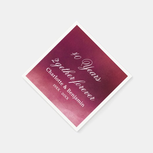 Serviette En Papier Aquarelle Ruby Mariage 40 ans Anniversaire (Coin)