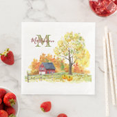 Serviette En Papier Aquarelle rustique Automne Pays Nom Monogramme (En situation)