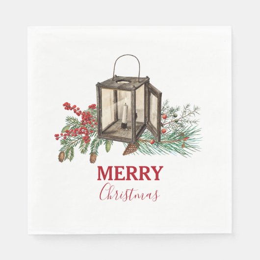 Serviette En Papier Aquarelle rustique Berries à pin de Noël (Devant)