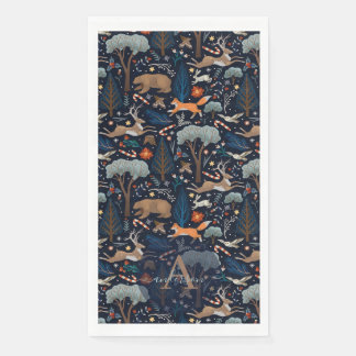 Serviette En Papier Aquarelle rustique Bois Animaux Arbres Noël