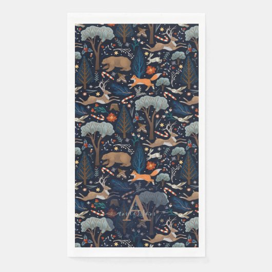 Serviette En Papier Aquarelle rustique Bois Animaux Arbres Noël (Devant)