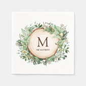 Serviette En Papier Aquarelle Rustique Botanique Verdure Monogramme (Devant)