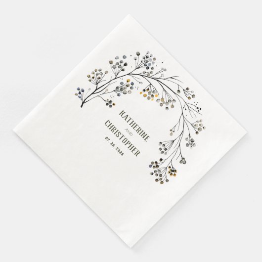 Serviette En Papier Aquarelle rustique Dusty Blue Tree Branch & Berrie (Coin)