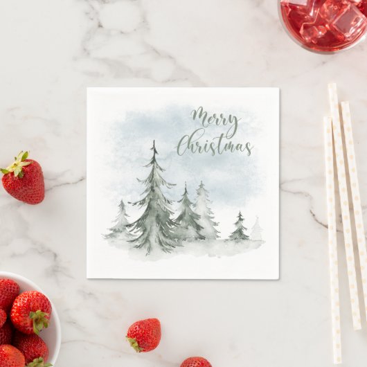 Serviette En Papier Aquarelle Rustique Fir Trees Forêt hiver (En situation)