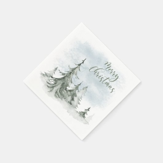 Serviette En Papier Aquarelle Rustique Fir Trees Forêt hiver (Coin)
