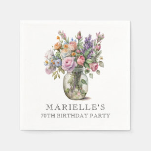 Serviette En Papier Aquarelle rustique Floral 70e anniversaire