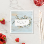 Serviette En Papier Aquarelle rustique Herbe botanique Mariage en bois (En situation)