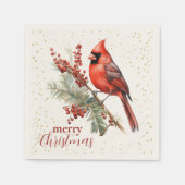 Serviette En Papier Aquarelle rustique Hiver Cardinal Holly Branche (Devant)