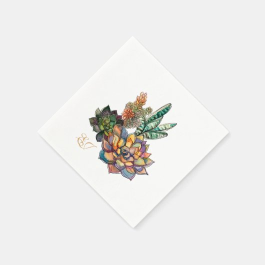 Serviette En Papier Aquarelle rustique Initiales succulentes (Coin)