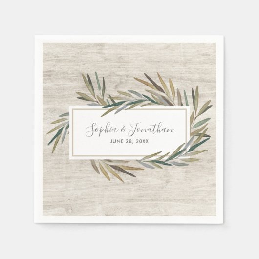 Serviette En Papier Aquarelle rustique Mariage de bois de plantes (Devant)