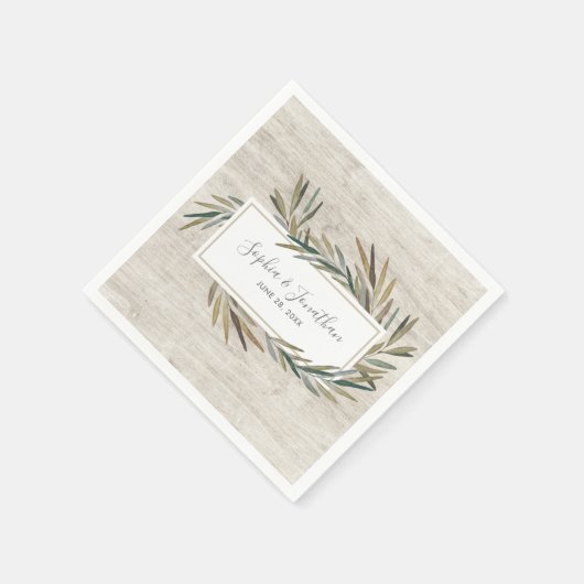 Serviette En Papier Aquarelle rustique Mariage de bois de plantes (Coin)