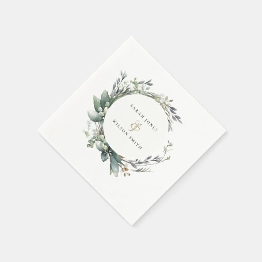 Serviette En Papier Aquarelle rustique Mariage de serrure vert feuilla (Coin)