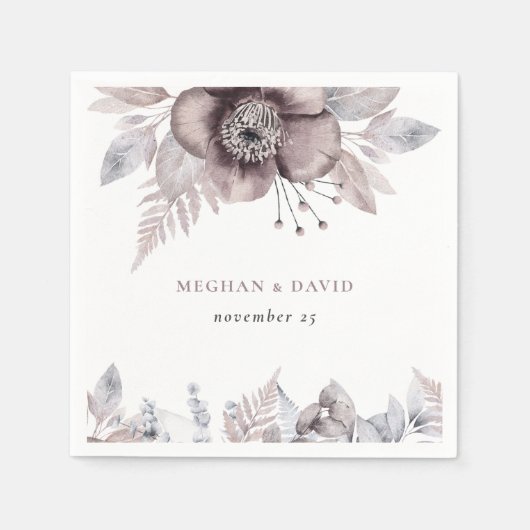 Serviette En Papier Aquarelle rustique Mauve Floral Mariage (Devant)