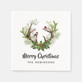 Serviette En Papier Aquarelle Rustique Reinder fête de Noël (Devant)