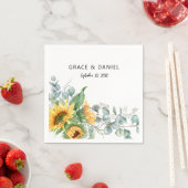 Serviette En Papier Aquarelle rustique Tournesol Eucalyptus Vert (En situation)