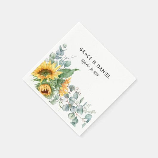 Serviette En Papier Aquarelle rustique Tournesol Eucalyptus Vert (Coin)