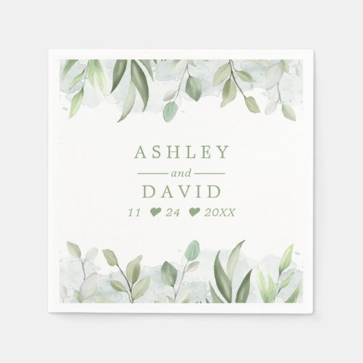 Serviette En Papier Aquarelle rustique Verdure Mariage floral (Devant)