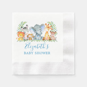 Serviette En Papier Aquarelle Safari Animaux Baby shower bleu