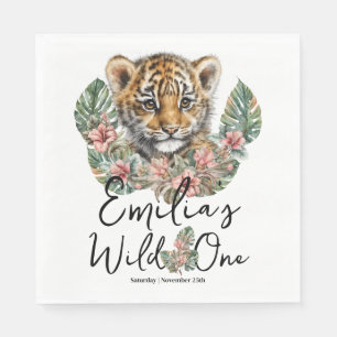 Serviette En Papier Aquarelle Safari Wild One Baby Tiger Cub Anniversa