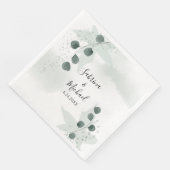 Serviette En Papier Aquarelle Sage Vert Eucalyptus Mariage botanique (Coin)