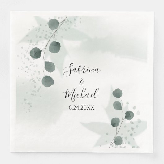 Serviette En Papier Aquarelle Sage Vert Eucalyptus Mariage botanique (Devant)