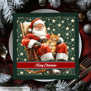 Serviette En Papier Aquarelle Santa Claus Joyeux Naples de Noël