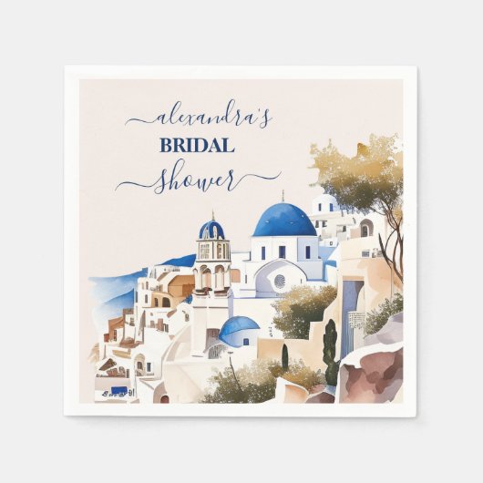 Serviette En Papier Aquarelle Santorin Destination Mariage (Devant)