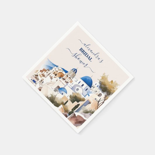 Serviette En Papier Aquarelle Santorin Destination Mariage (Coin)