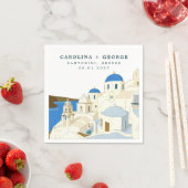 Serviette En Papier Aquarelle Santorin Grèce île (En situation)